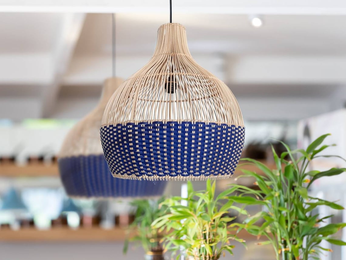 Classic Blue Rattan Pendant Light image 1