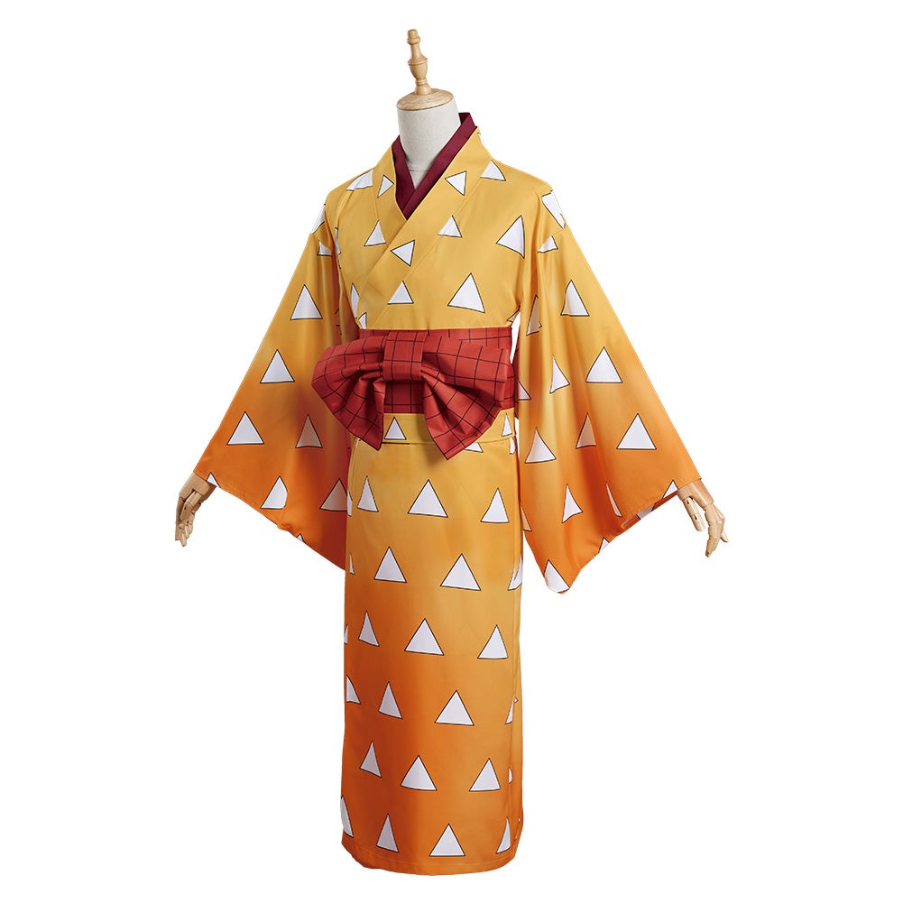 Anime Demon Slayer Agatsuma Zenitsu Kimono Cosplay Costume Festival Dress Party Outfit 