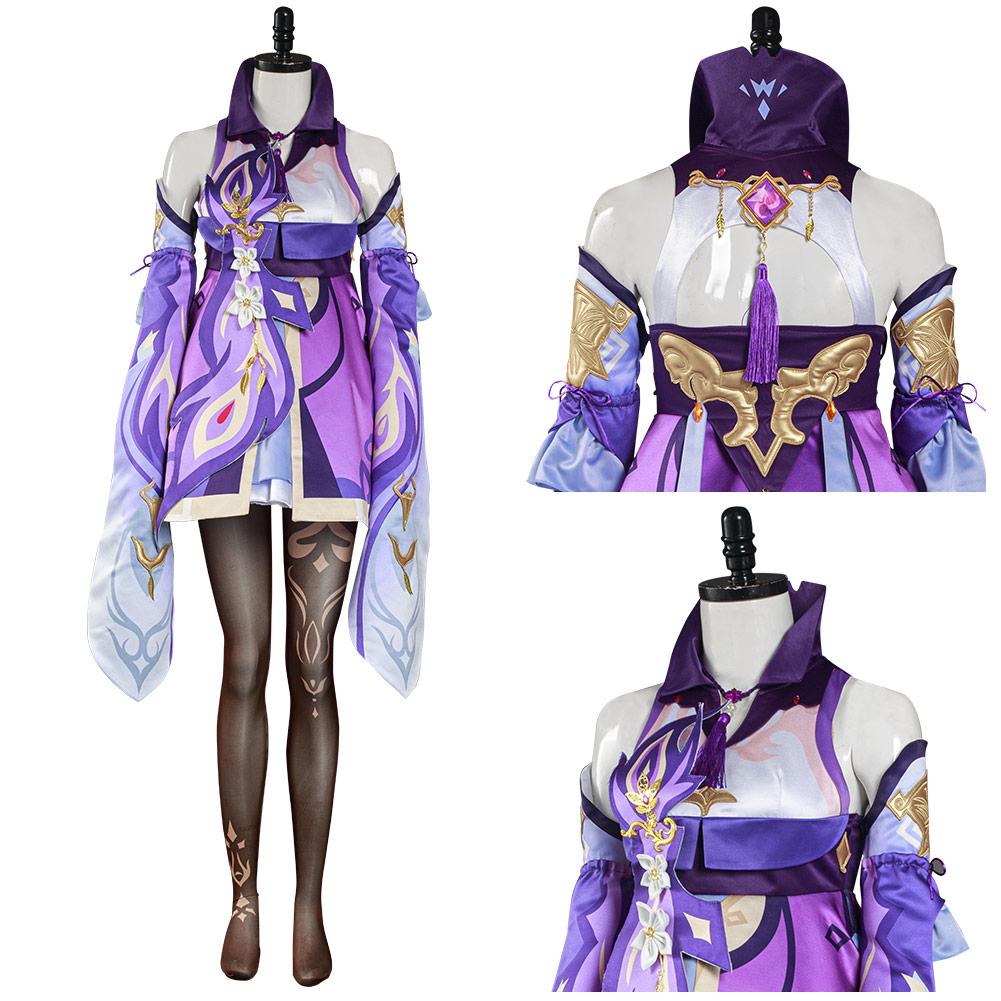 Game Genshin Impact Keqing Cosplay Costume Skirt Dress Outfit Set Festival Carnival Christmas