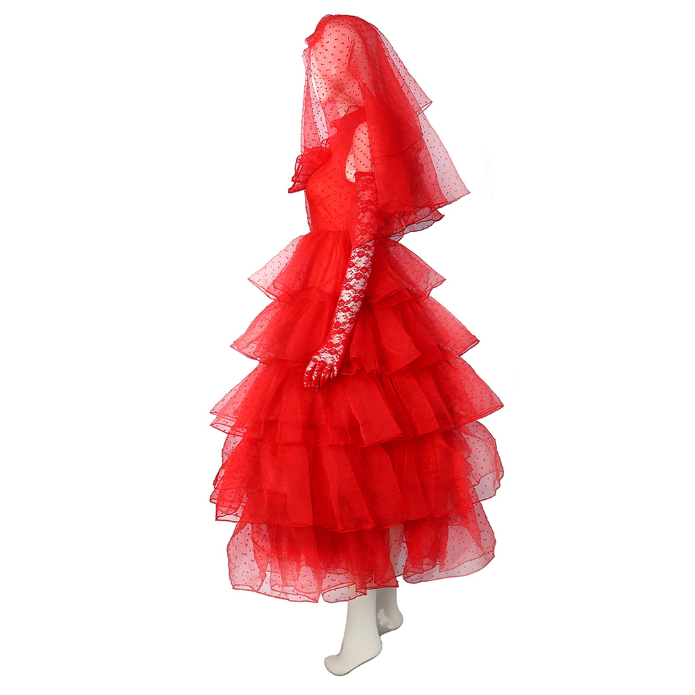 Horror Movie Beetle Juice Lydia Red Wedding Dress Outfits Halloween Carnival Suit Cosplay Costume