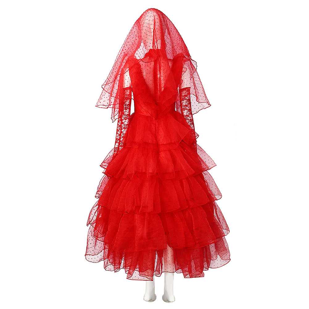 Horror Movie Beetle Juice Lydia Red Wedding Dress Outfits Halloween Carnival Suit Cosplay Costume