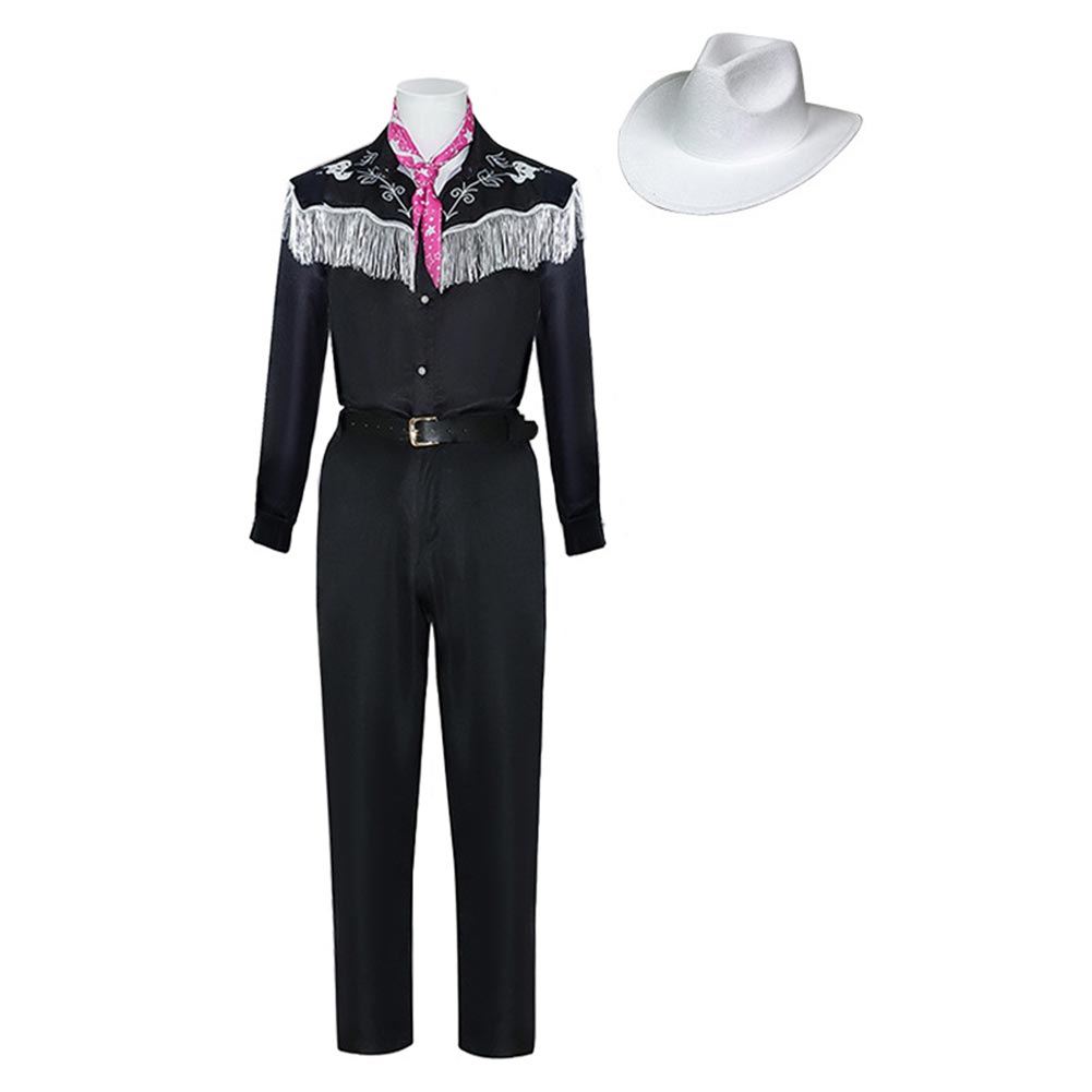 Movie 2023 Barbie Ken Black Western Cowboy Outfits Halloween Carnival Suit Cosplay Costume