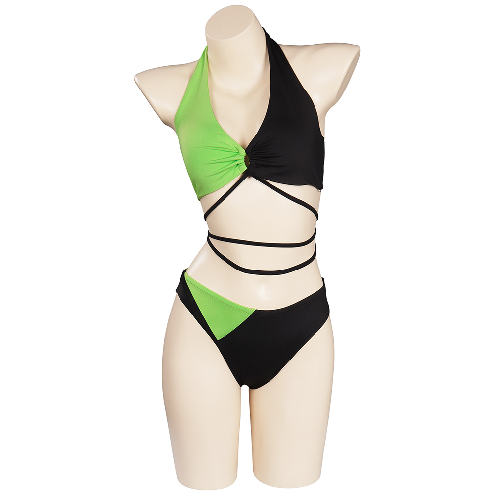 Anime Kim Possible Shego Swimsuit Cosplay Costume Two-Piece Swimwear Outfits