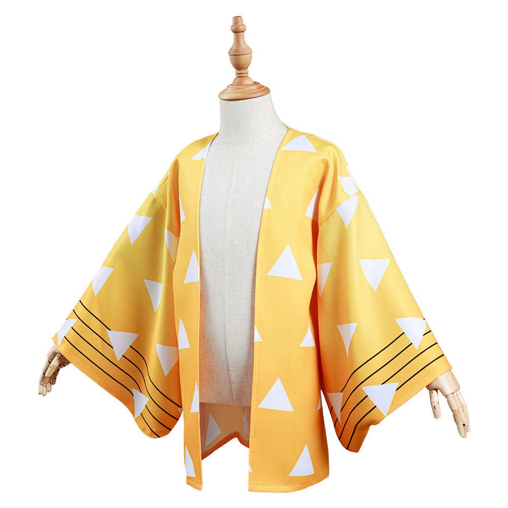 Demon Slayer: Kimetsu no Yaiba Agatsuma Zenitsu Kimono Coat Cosplay Costume for Kids Children