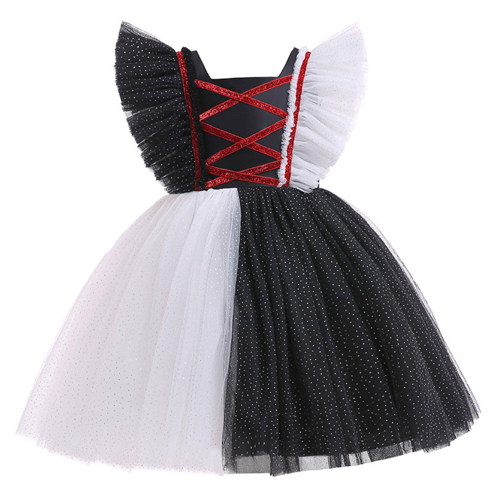Movie Cruella Kids Cosplay Costume Skirt Dress Festival Outfit Carnival Christmas 