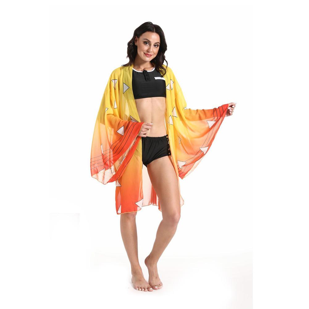 Anime Demon Slayer Kimetsu no Yaiba Agatsuma Zenitsu Bikini Beach Swimsuit Set Cosplay Costume