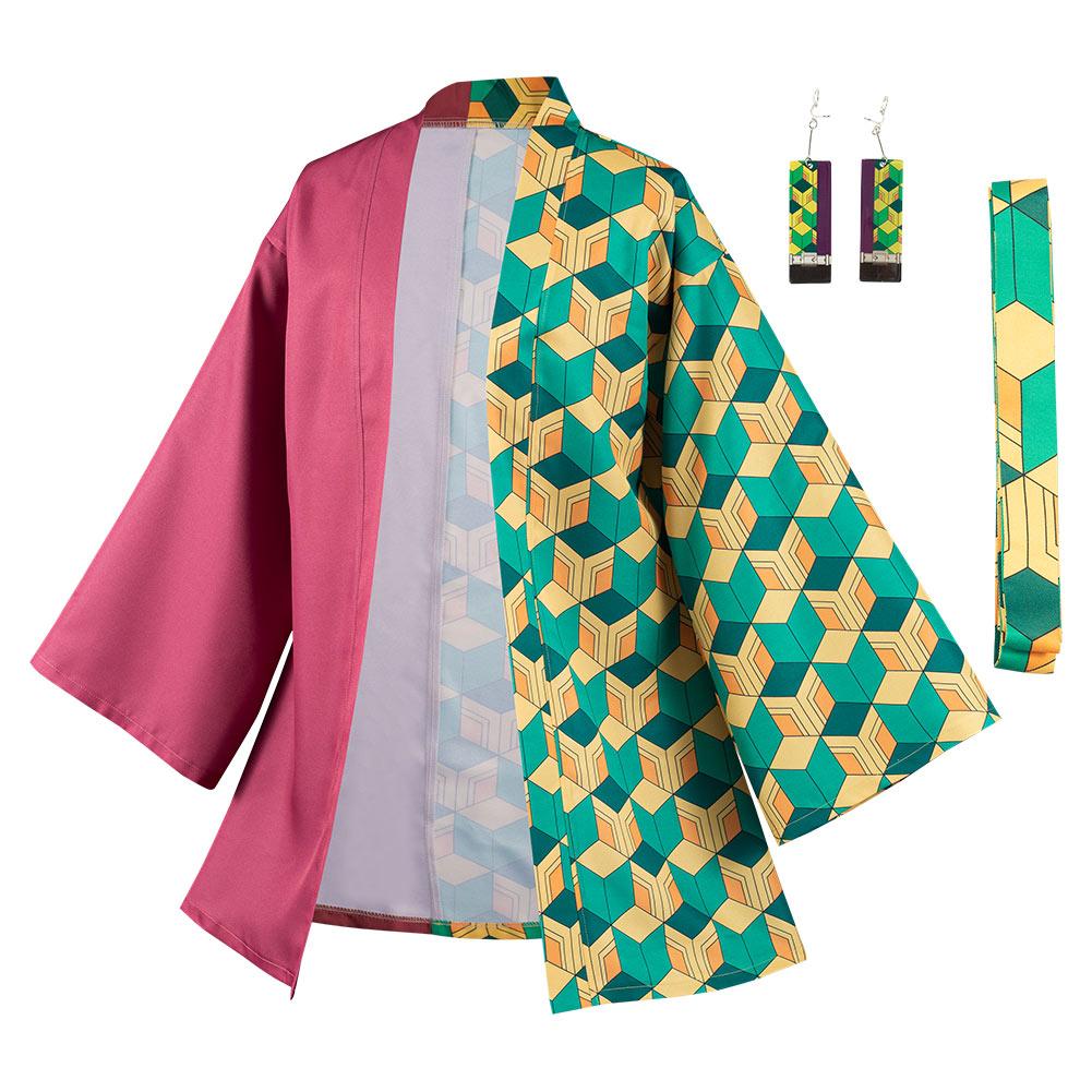 Demon Slayer Tomioka Giyuu Halloween Carnival Suit Cosplay Costume with Earrings Belt
