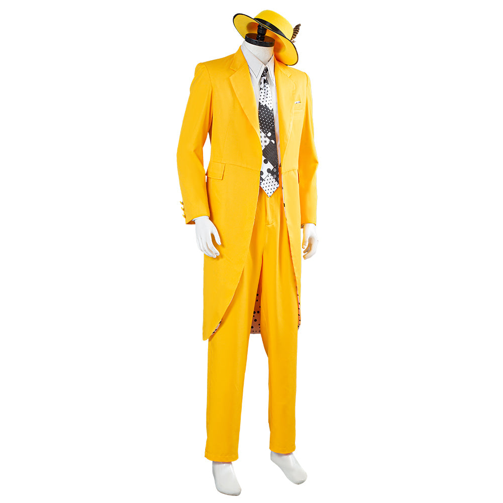 The Mask Jim Carrey Yellow Suit Men Uniform Outfit Halloween Carnival Costume Cosplay Costume
