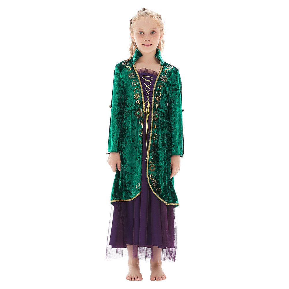 Movie Hocus Pocus Winifred Sanderson Kids Cosplay Costume Outfit Set Festival Party Carnival 