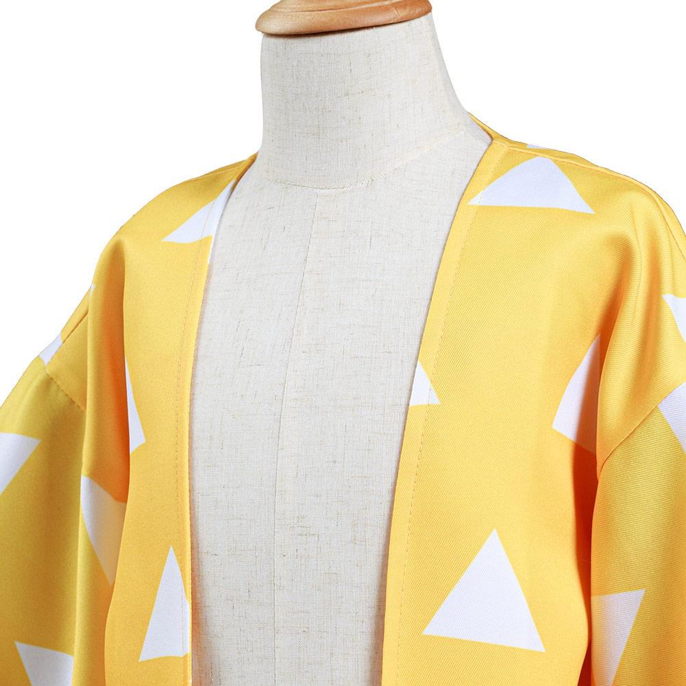 Demon Slayer: Kimetsu no Yaiba Agatsuma Zenitsu Kimono Coat Cosplay Costume for Kids Children