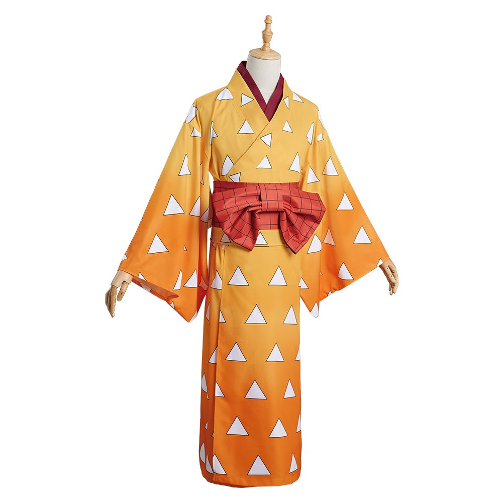 Anime Demon Slayer Agatsuma Zenitsu Kimono Cosplay Costume Festival Dress Party Outfit 