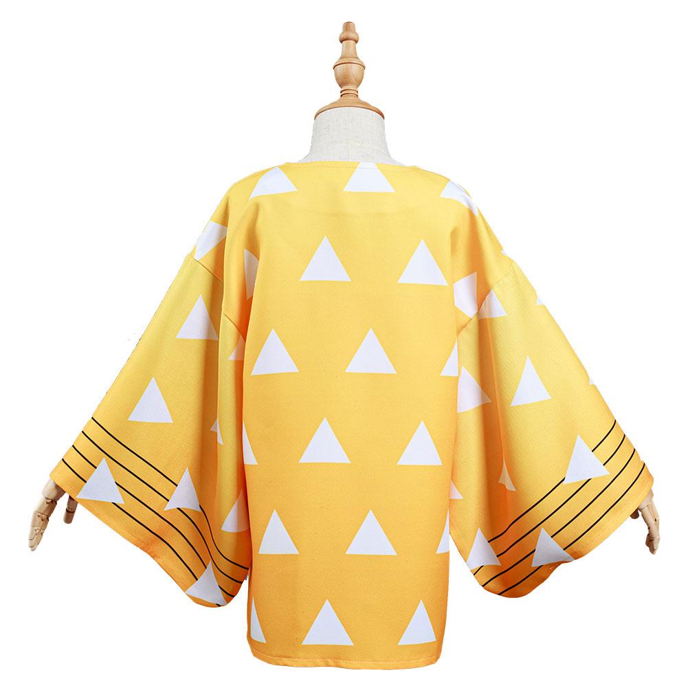 Demon Slayer: Kimetsu no Yaiba Agatsuma Zenitsu Kimono Coat Cosplay Costume for Kids Children