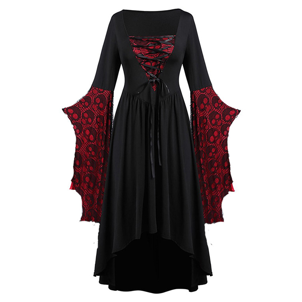 Medieval Palace Cosplay Costume Dress Vintage Party Evening Gown Retro Skull Ruffle Sleeve