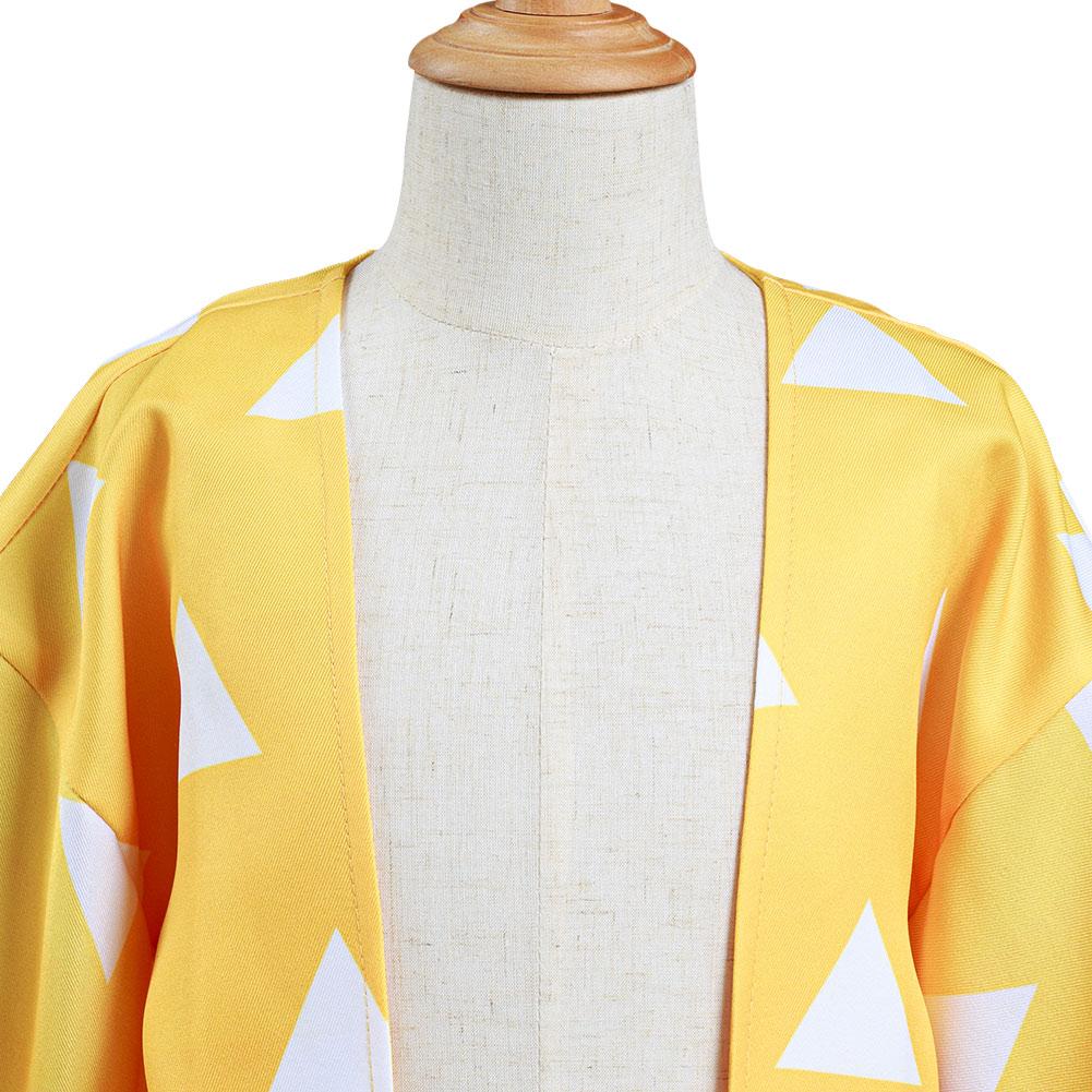 Demon Slayer: Kimetsu no Yaiba Agatsuma Zenitsu Kimono Coat Cosplay Costume for Kids Children