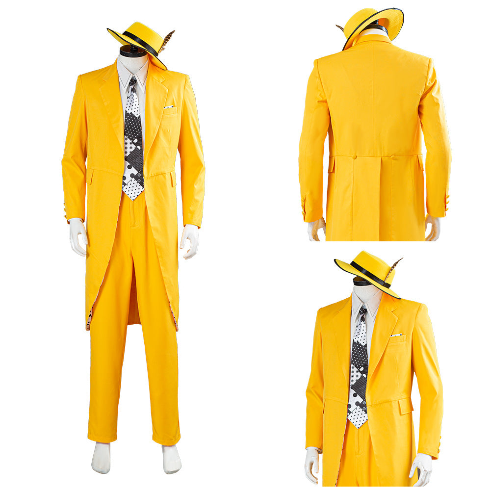 The Mask Jim Carrey Yellow Suit Men Uniform Outfit Halloween Carnival Costume Cosplay Costume