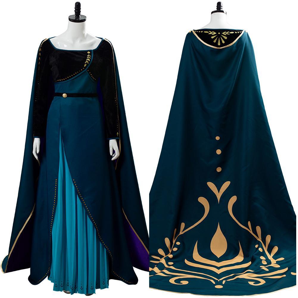 Movie Queen Frozen 2 Gown Anna Coronation Dark Green Outfit Cosplay Costume