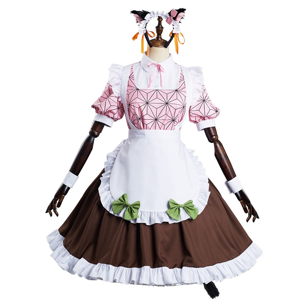 Anime Demon Slayer Kamado Nezuko Maid Cosplay Costume Skirt Dress Festival Carnival Christmas