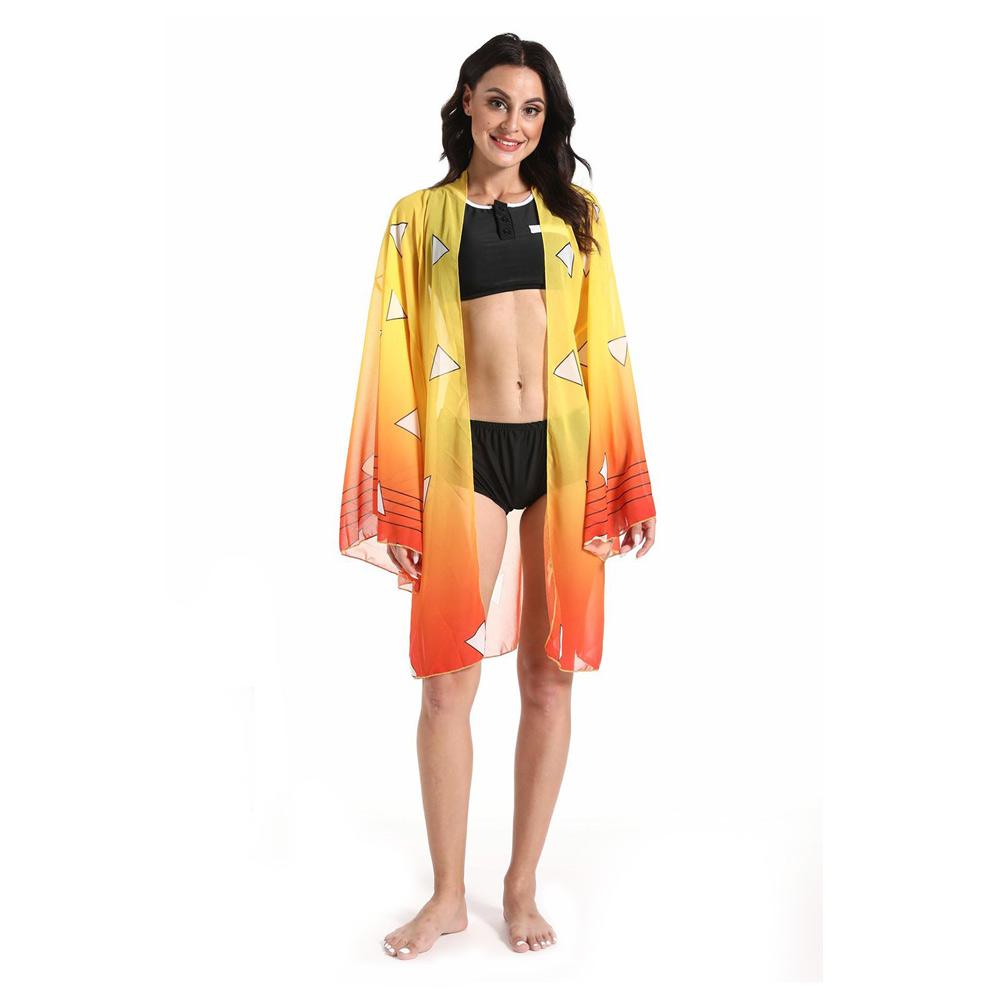 Anime Demon Slayer Kimetsu no Yaiba Agatsuma Zenitsu Bikini Beach Swimsuit Set Cosplay Costume