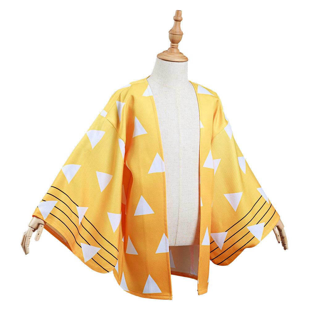 Demon Slayer: Kimetsu no Yaiba Agatsuma Zenitsu Kimono Coat Cosplay Costume for Kids Children