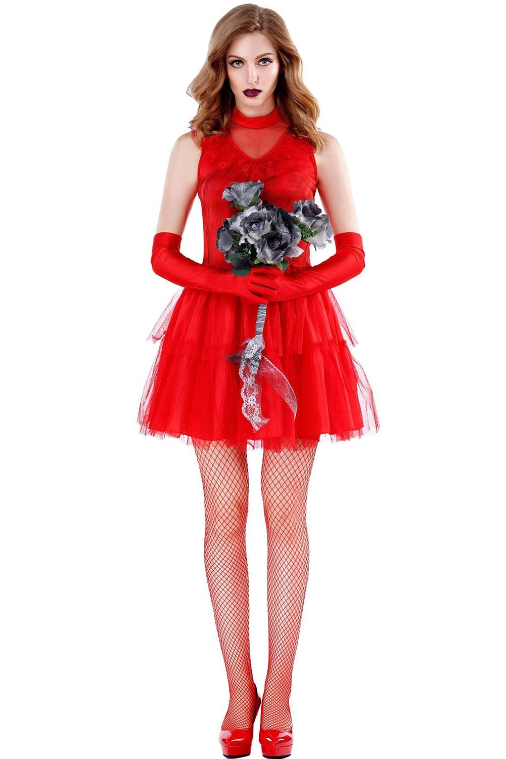 Movie Beetlejuice Lydia Red Short Wedding Dress Outfits Halloween Carnival Suit Cosplay Costume