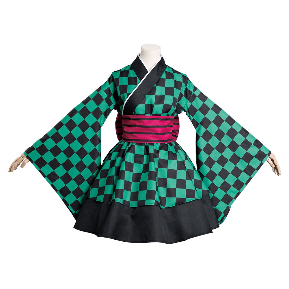 Anime Demon Slayer Kamado Tanjirou Kimono Lolita Cosplay Costume Skirt Dress Festival 