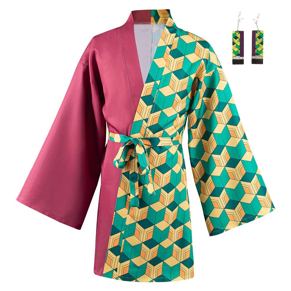 Demon Slayer Tomioka Giyuu Halloween Carnival Suit Cosplay Costume with Earrings Belt