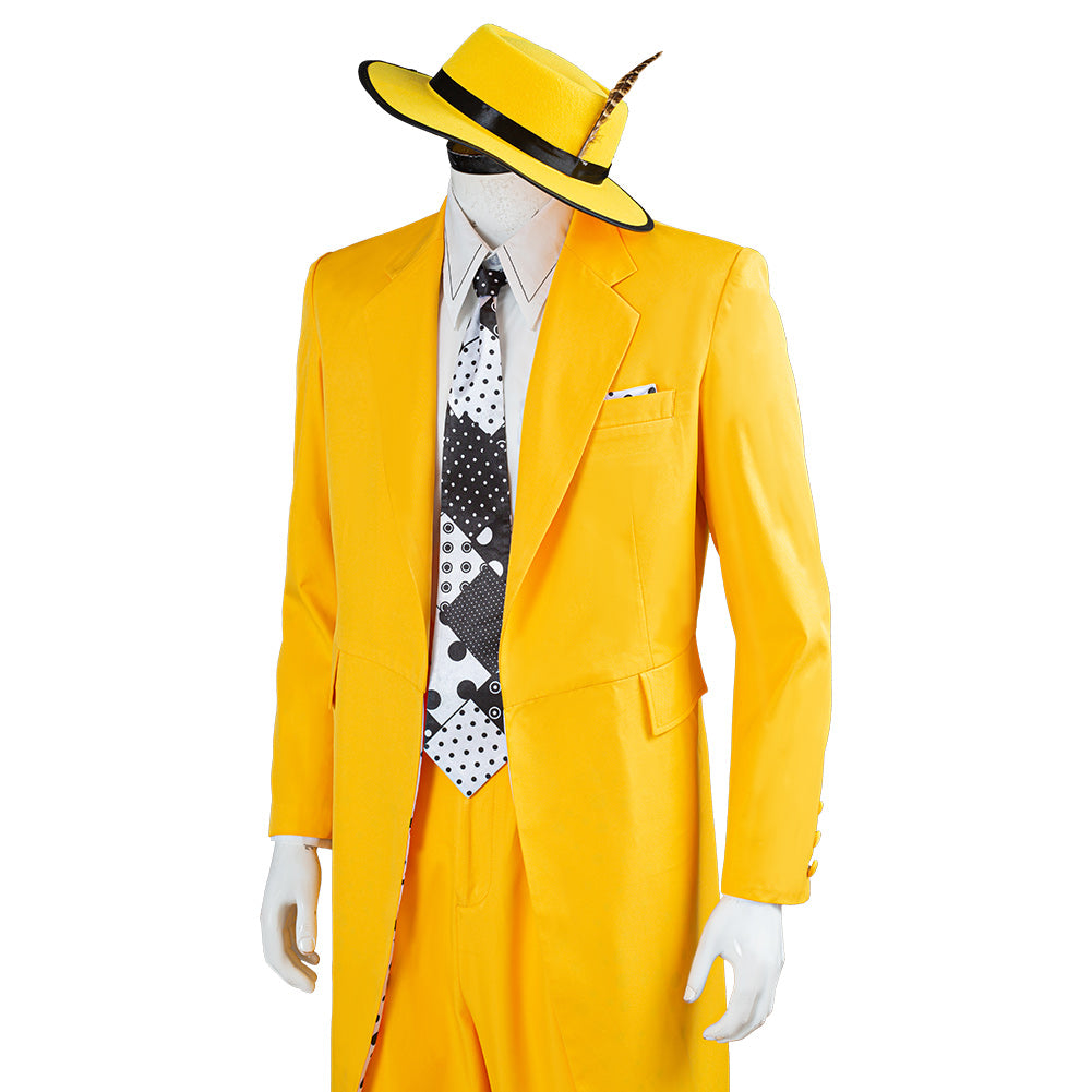 The Mask Jim Carrey Yellow Suit Men Uniform Outfit Halloween Carnival Costume Cosplay Costume