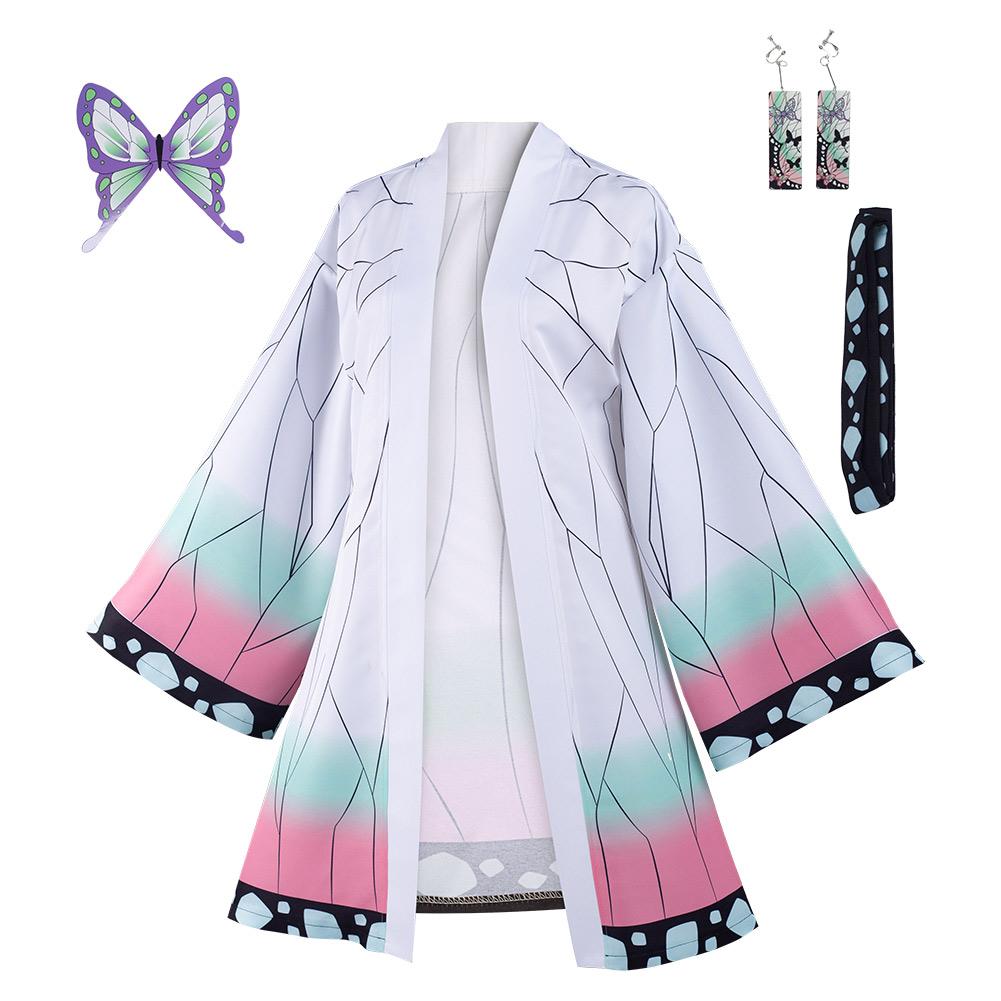 Anime Kimetsu no Yaiba Kochou Shinobu Cosplay Costume Cloak Earings Belt Outfits Halloween Carnival Suit
