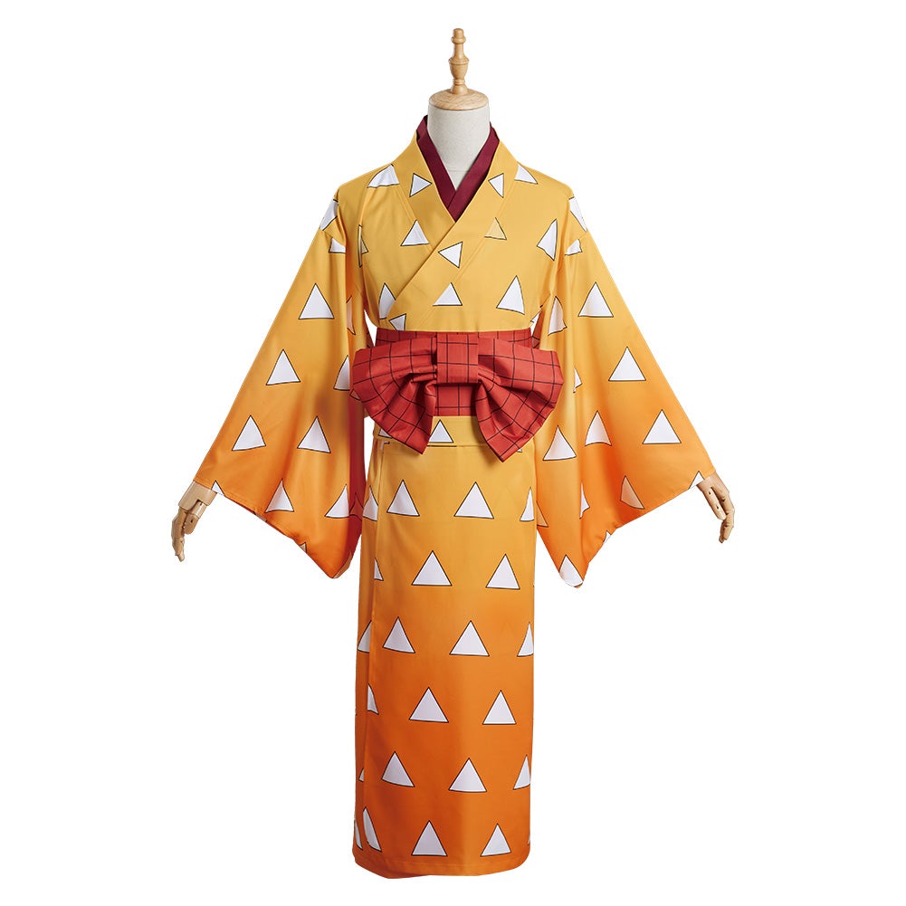 Anime Demon Slayer Agatsuma Zenitsu Kimono Cosplay Costume Festival Dress Party Outfit 