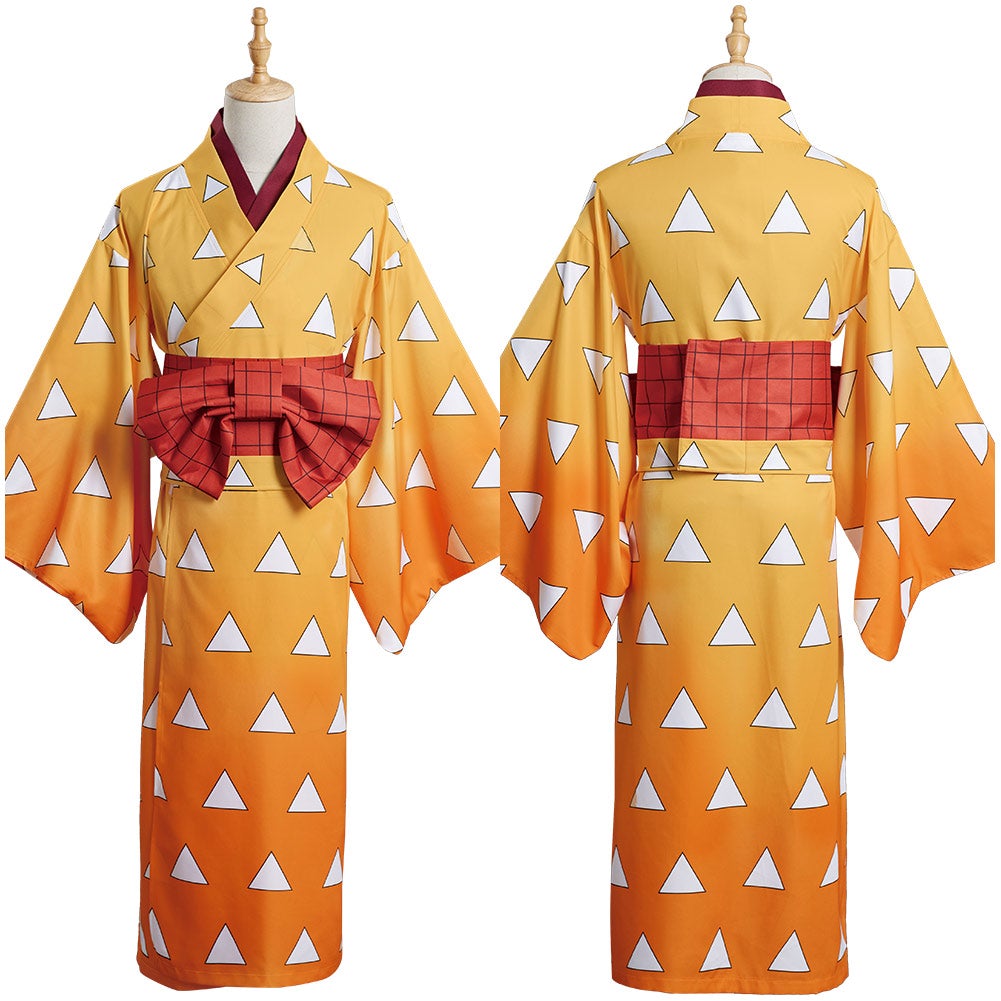 Anime Demon Slayer Agatsuma Zenitsu Kimono Cosplay Costume Festival Dress Party Outfit 