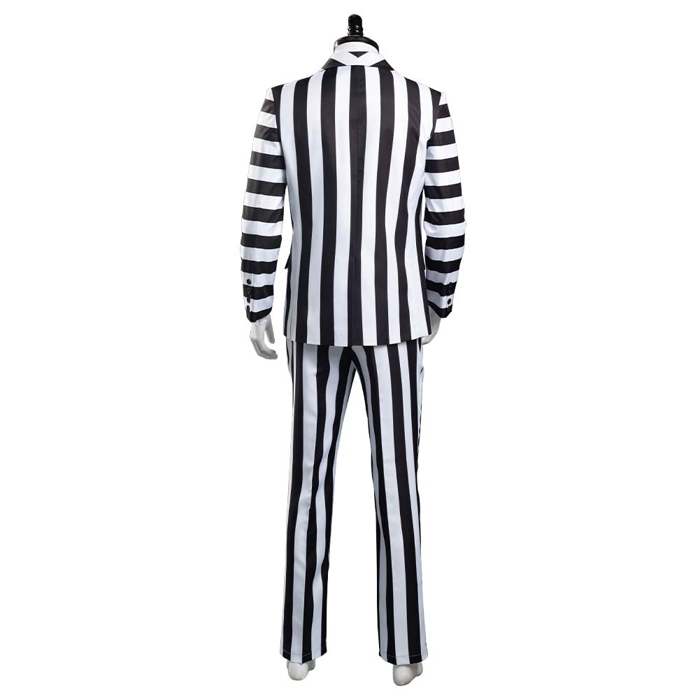 Movie Beetlejuice Adam Cosplay Costume Black and White Striped Suit Jacket Outfits Halloween Carnival