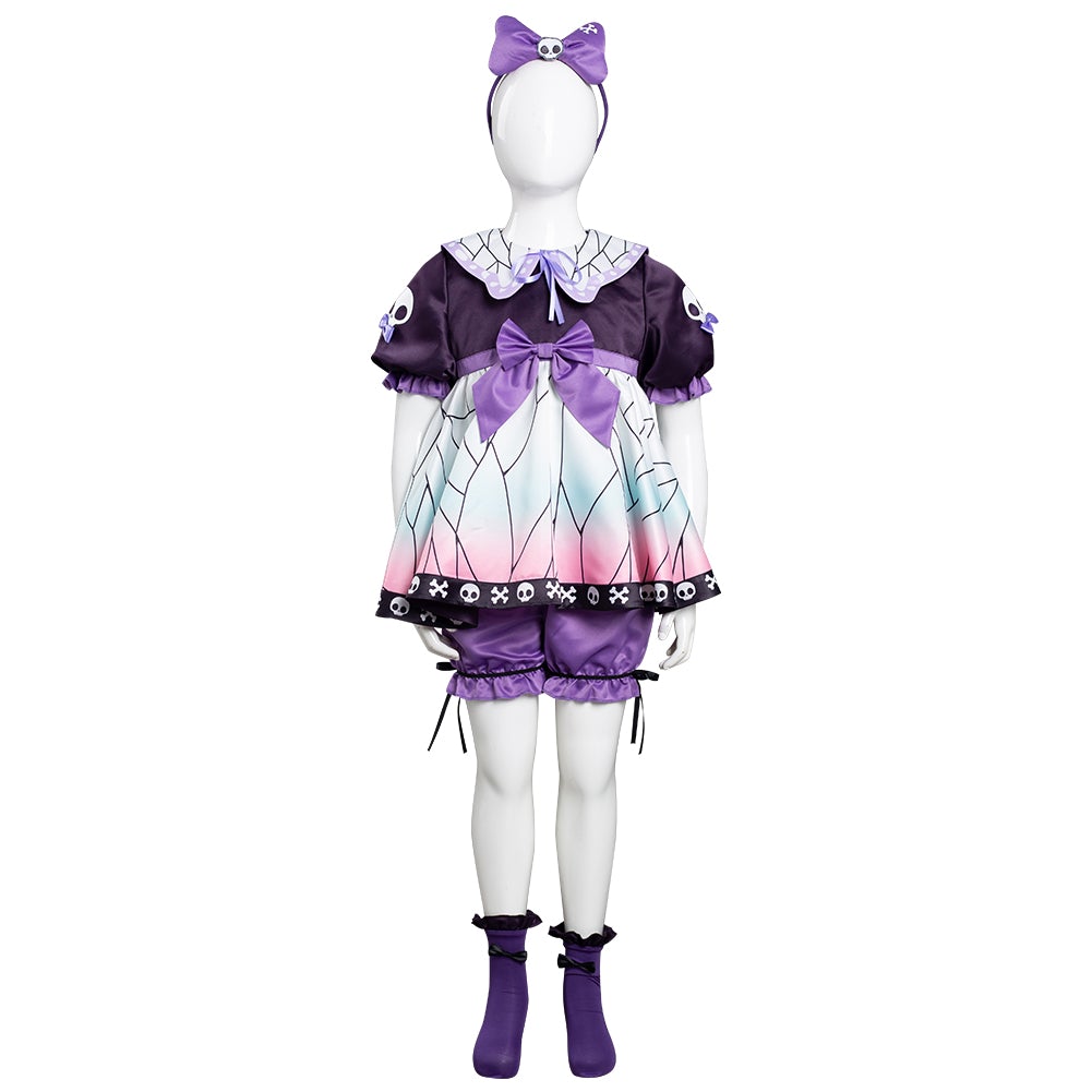 Anime Demon Slayer Kochou Shinobu Kids Cosplay Costume Outfit Set Festival Party Carnival 