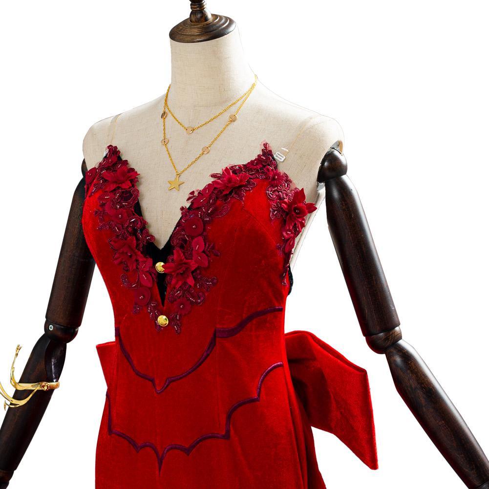 Game Final Fantasy VII Remake Aerith Aeris Gainsborough Cosplay Costume Red Party Dress Halloween