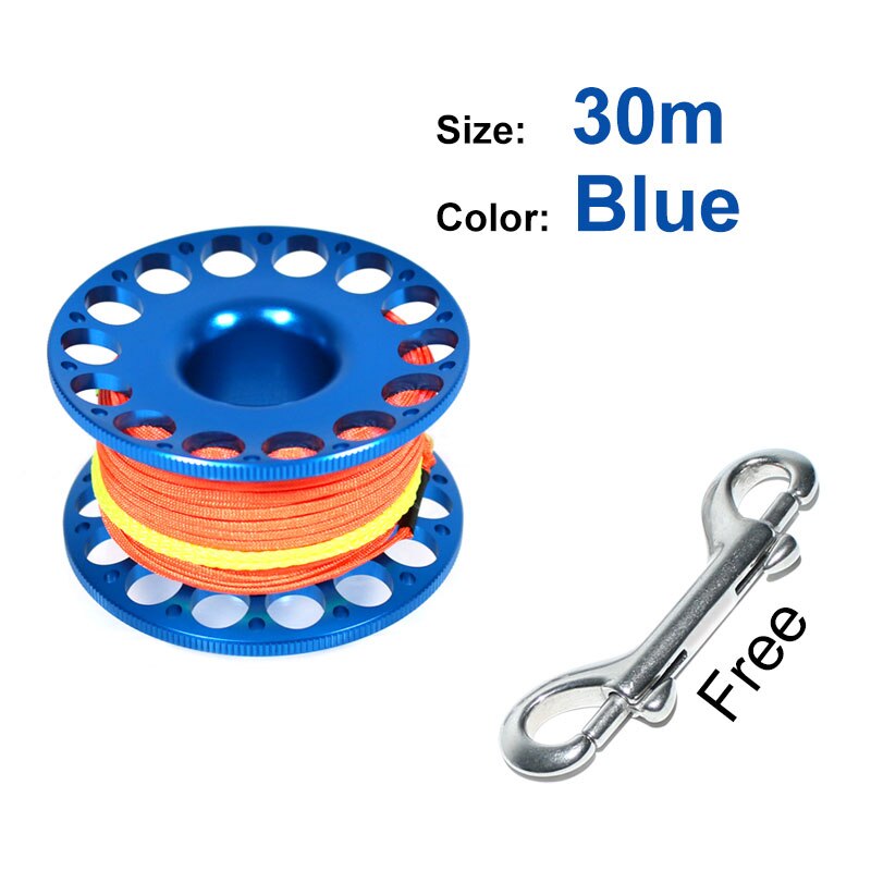 Scuba Diving Aluminum Alloy Spool Finger Reel For Smb Safe Equipment Accessory Cave  Fishing 15m 30m Nylon Line With  snap hook