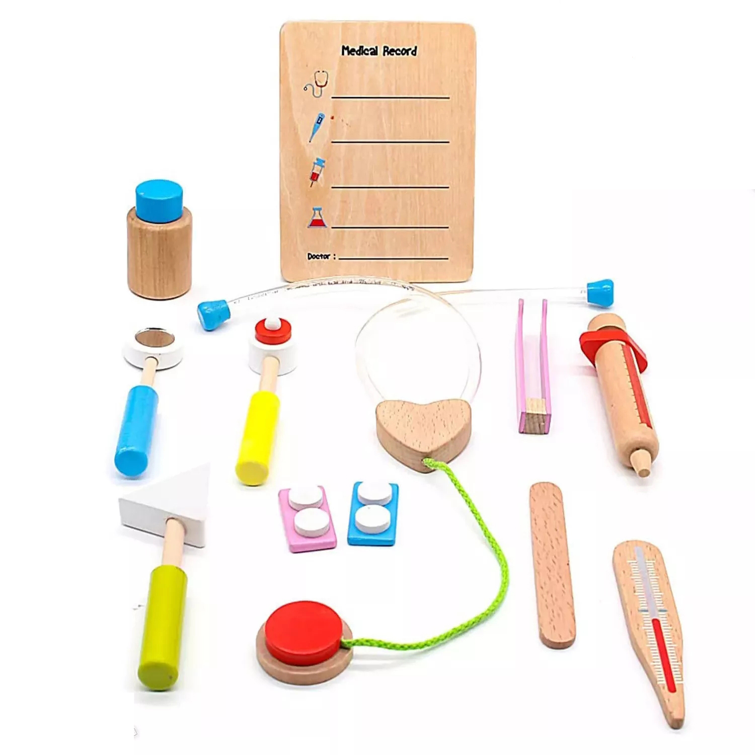 Wooden Doctor Toy Playset Medical Kit
