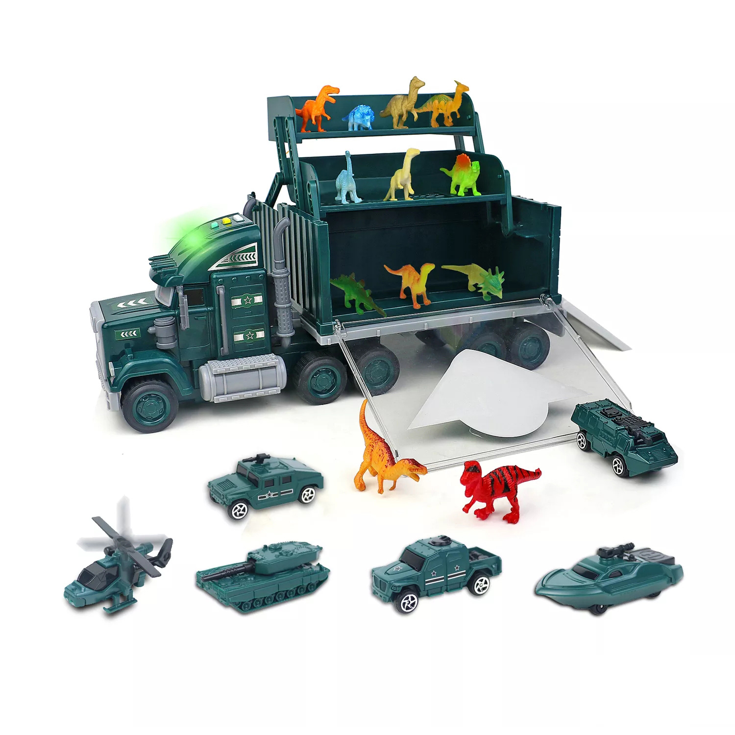 Dinosaur Toys Transporter Carrier Dino Truck with Lights Sounds Effect