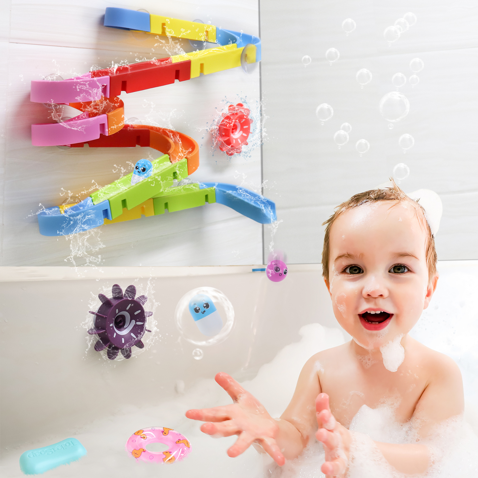Bath Toys DIY Slide Water Ball Shower Toys 38 Pieces