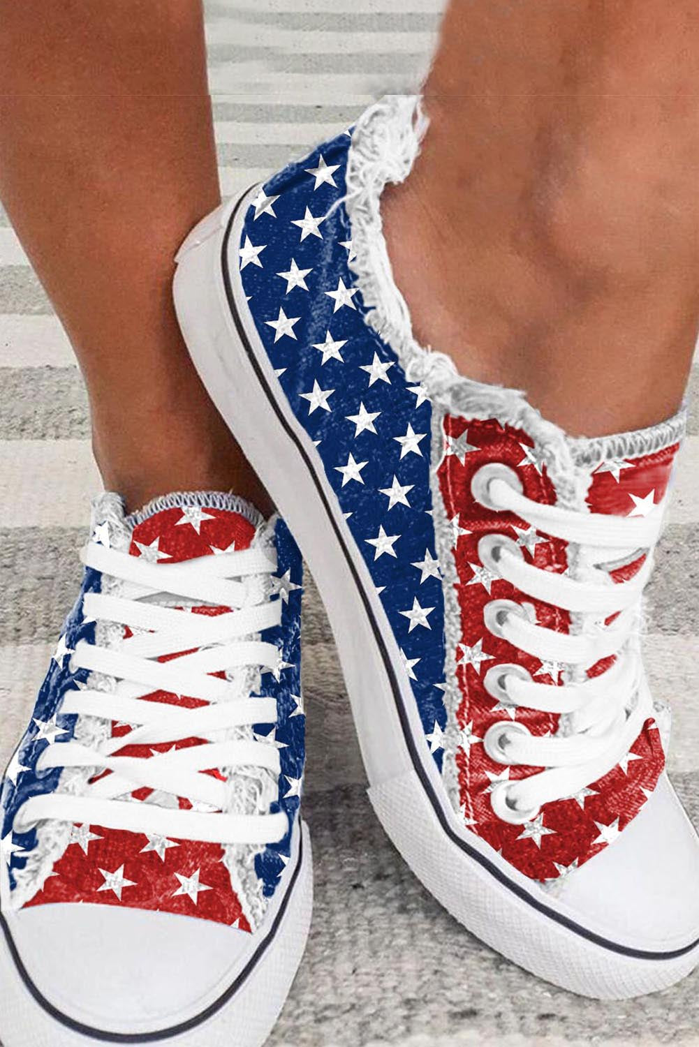 Star American Flag Print Lace-up Canvas Sneakers