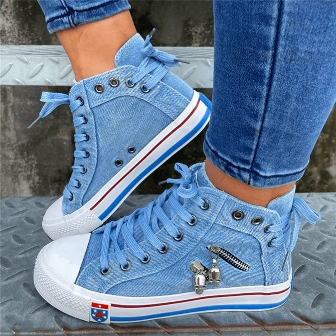 Denim Skull Punk High-top Canvas Sneakers