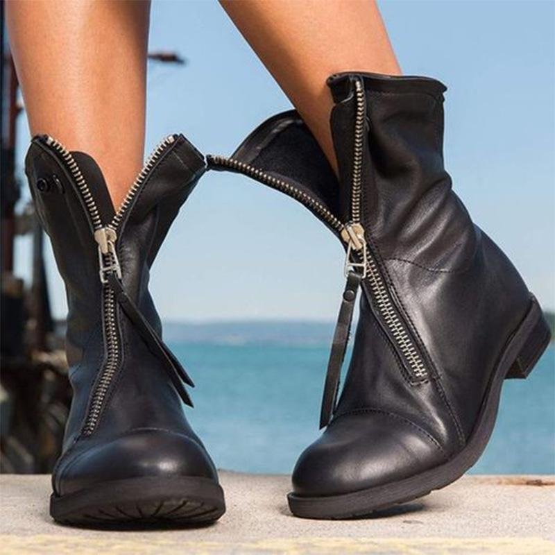 Women's Zipper Soft Leather Ankle Boots
