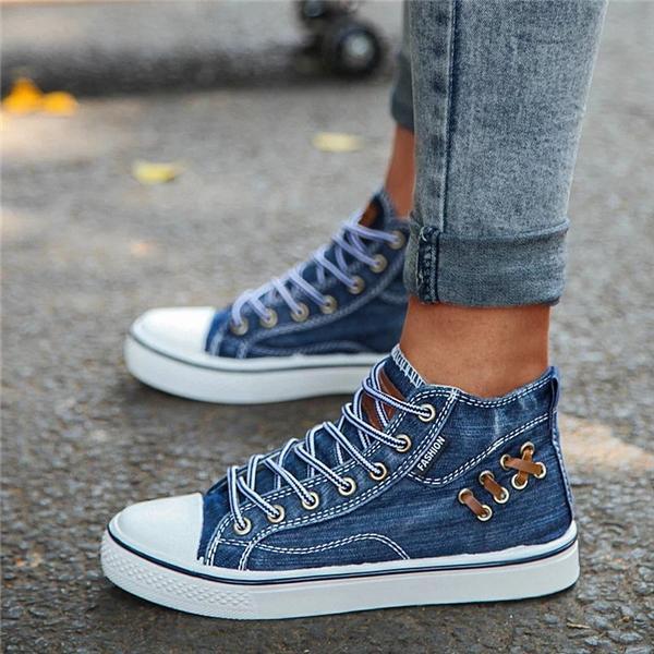 Unisex High Top Canvas Sneakers Denim Shoes