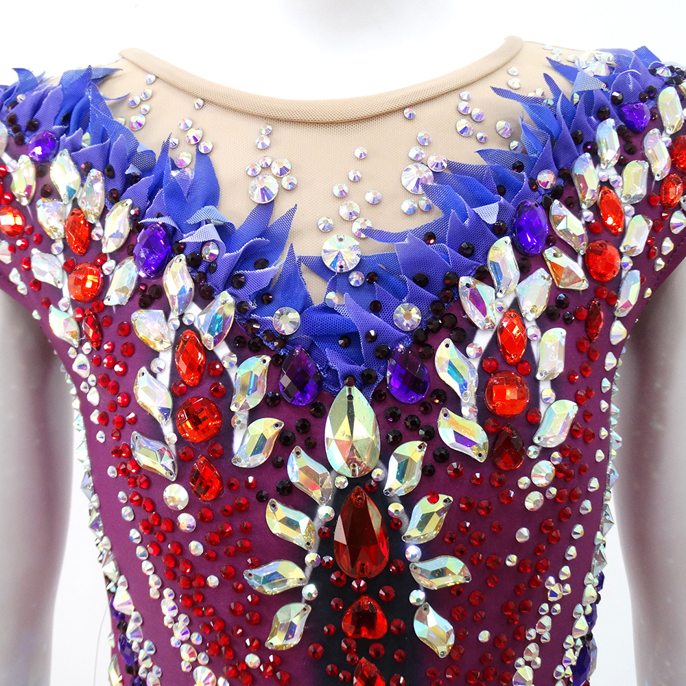 Rhythmic Gymnastics Leotards Women's Girls' Kids Dance Artistics Gymnastics Leotards Spandex High Elasticity Handmade Long Sleeve Competition Dance Ice Skating Dress