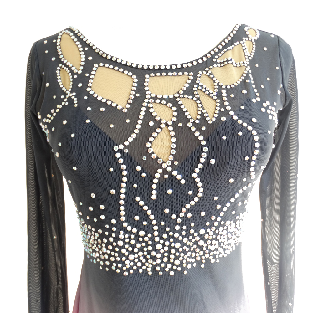 Figure Skating Dress Women's Girls' Ice Skating Dress Deep Blue White Purple Spandex High Elasticity Competition Skating Wear Quick Dry Anatomic Design Classic Long Sleeve Ice Skating Figure Skating