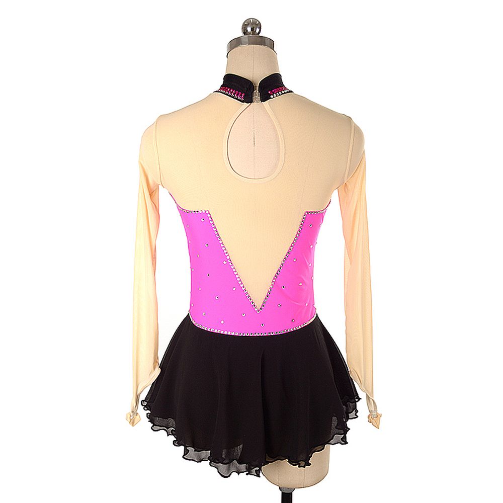 Women Girls Ice Figure Skating Dress CheapStretchy Mesh High Elasticity Training Competition Skating Wear Handmade Crystal / Rhinestone Solid Color Long Sleeve Ice Skating