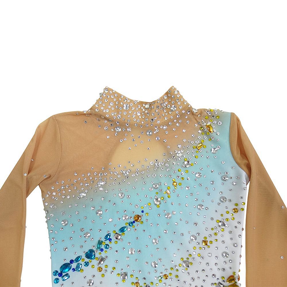 Girls Ice Figure Skating Dress Women's White Gradient Cross Spandex High Elasticity Training Competition Skating Wear Handmade Crystal / Rhinestone Gradient Color Long Sleeve Ice Skating
