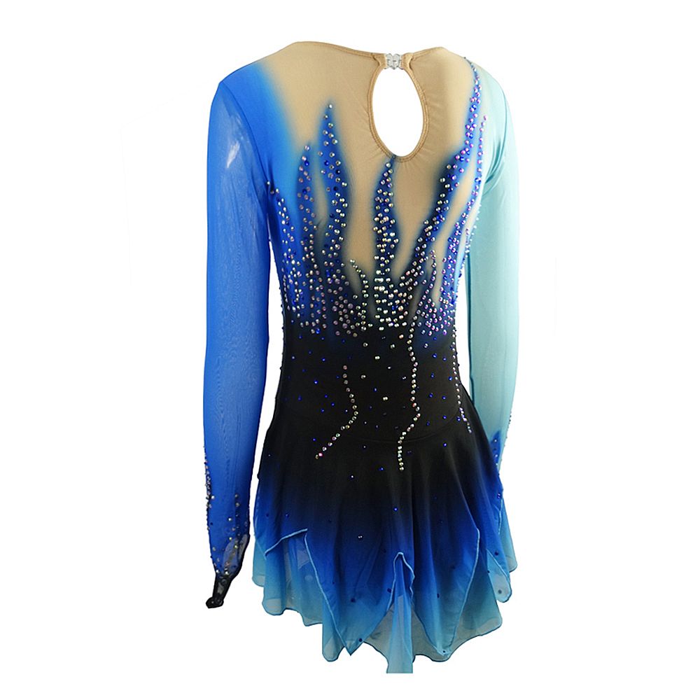 Figure Skating Dress Women's Girls' Ice Skating Skirt Dress Dark Green Asymmetric Hem Spandex High Elasticity Training Competition Skating Wear Multi Color Crystal / Rhinestone Long Sleeve Ice / Kids