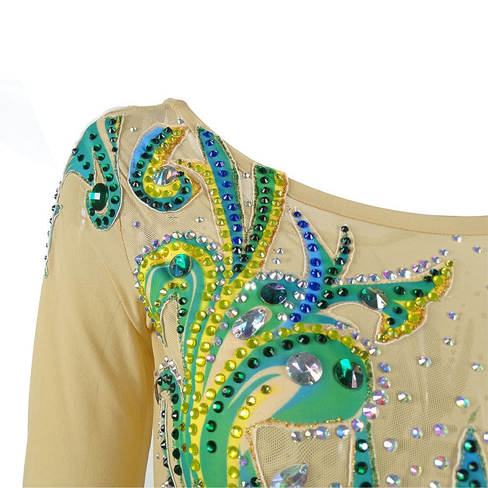 Women's Girls' Rhythmic Gymnastics Leotards Artistic Gymnastics Leotards Jeweled Green Spandex Dance Rhythmic Gymnastics Artistic Gymnastics Leotard Sleeveless Sport Activewear Handmade