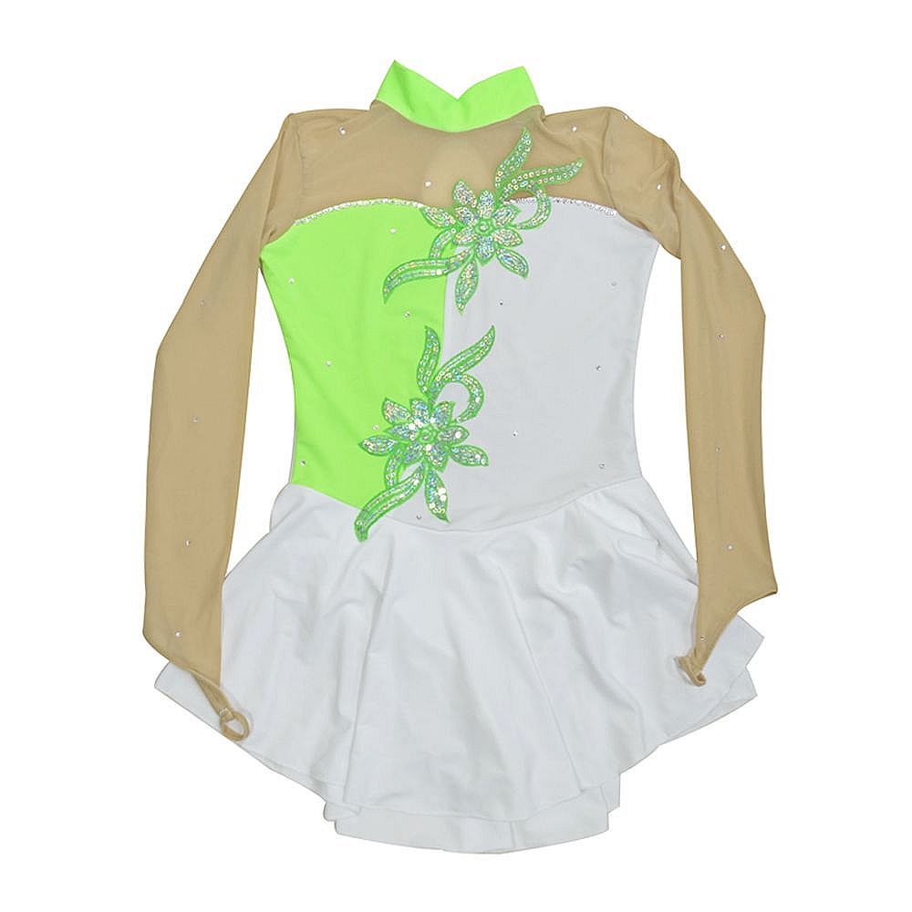 Ice Figure Skating Dress Women's Ice Skating Dress Appliques Competition Skating Wear Breathable Solid Colored Long Sleeve Skating