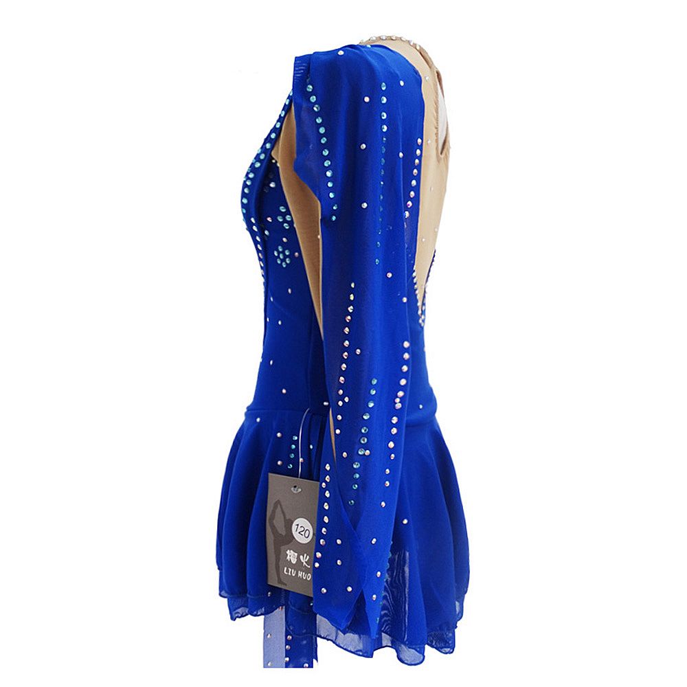 LIUHUO Figure Skating Dress Women's Ice Skating Dress Navy Leisure Sports Competition Skating Wear Breathable Solid Colored Long Sleeve Skating