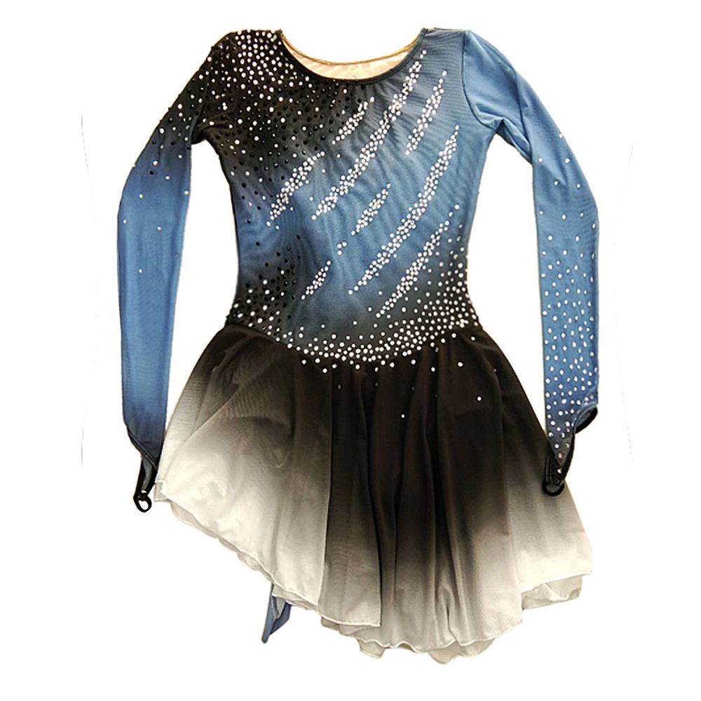 Girls Ice Figure Skating Dress Women's Gray Gradient Spandex High Elasticity Training Competition Skating Wear Handmade Crystal / Rhinestone Gradient Color Long Sleeve Ice Skating
